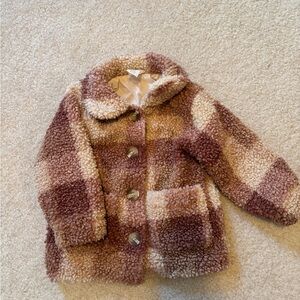Kids Plush Sherpa Coat - Pink & Cream
